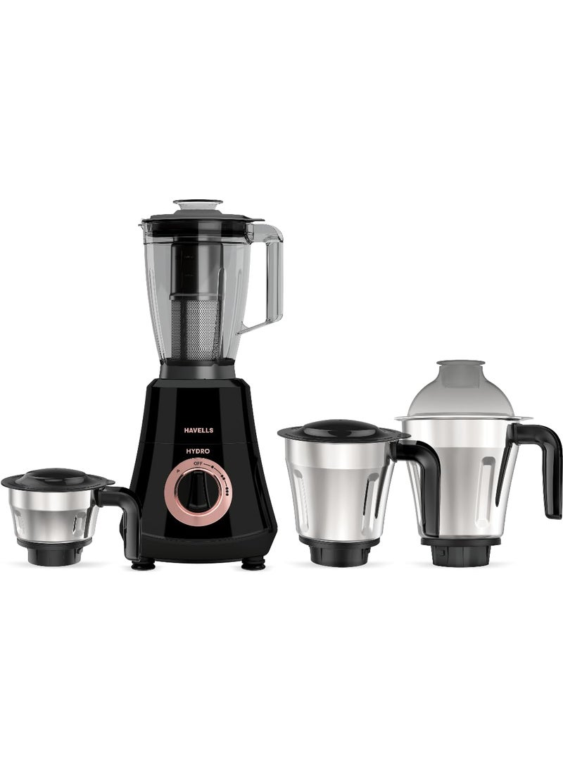 Havells Hydro Plus 1000 Watt 4 Jar Mixer Grinder High Speed Mixie 22000 RPM motor|Rust Resistant 304SS Blade|1.75 Ltr Break Resistant Blending Jar| 5 Year Motor Manufacturer Warranty (Black)