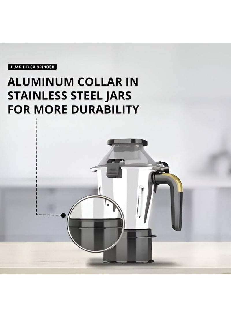 Havells Hexo Plus 1100 Watts 4 Jar Mixer Grinder| High Speed Mixie 22000 RPM motor| 100 Minutes Continuous Run Time| 2 Ltr Break Resistant Blending Jar| 5 Year Motor Manufacturer Warranty (Black)