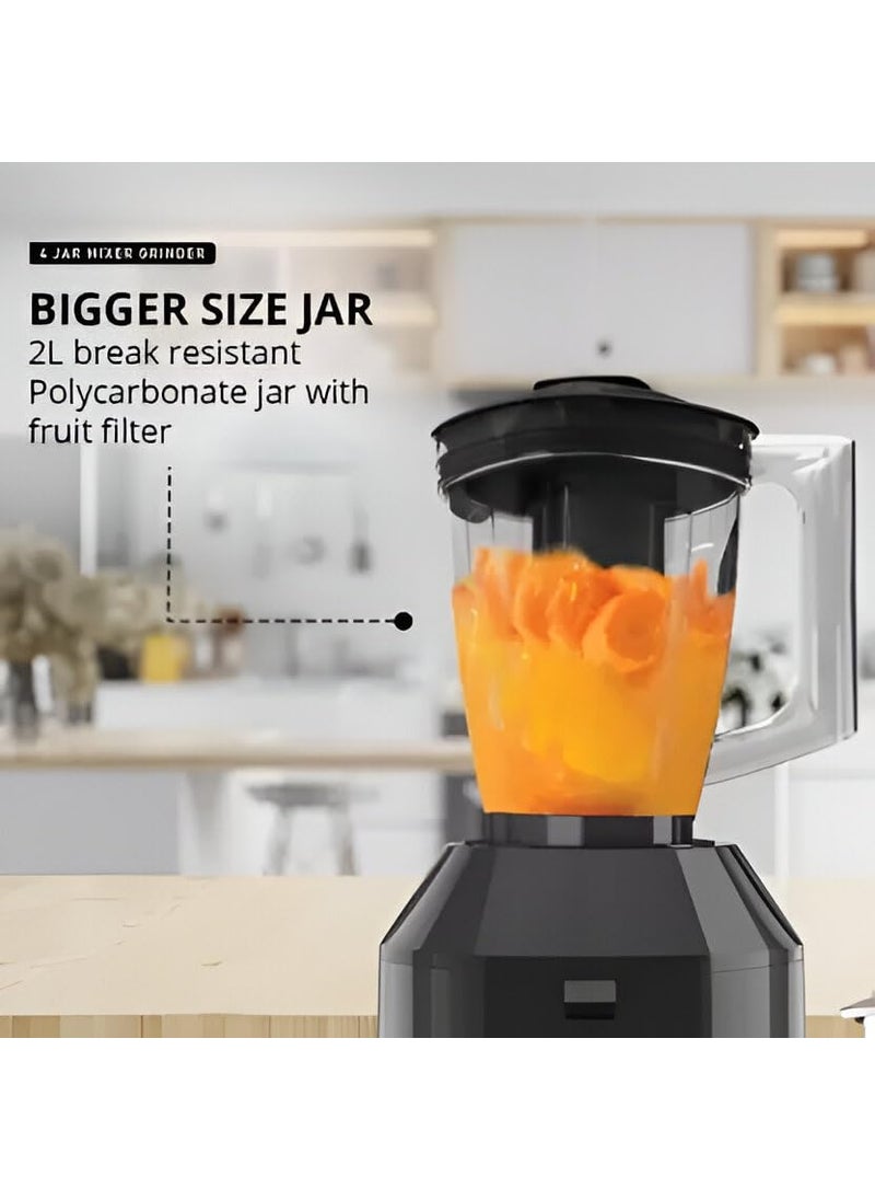 Havells Hexo Plus 1100 Watts 4 Jar Mixer Grinder| High Speed Mixie 22000 RPM motor| 100 Minutes Continuous Run Time| 2 Ltr Break Resistant Blending Jar| 5 Year Motor Manufacturer Warranty (Black)