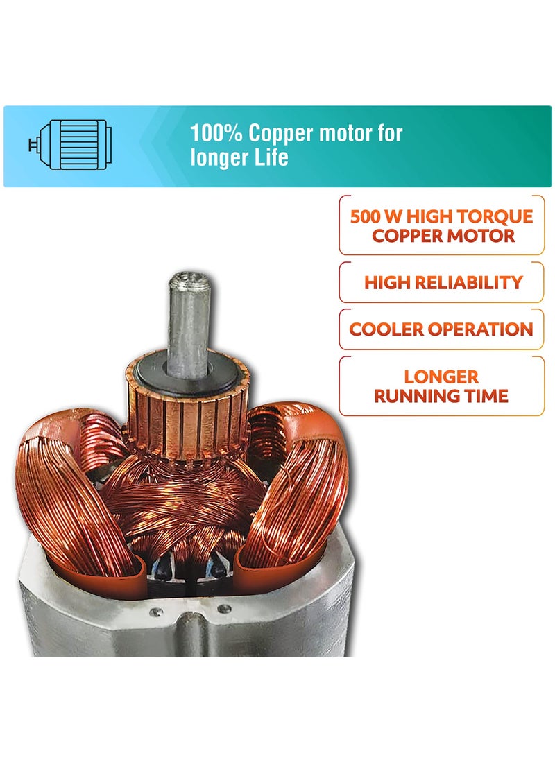 USHA Rapidmix 500-Watt Copper Motor Mixer Grinder With 3 Jars And 2 Years Product Warranty & 5 Years Motor Warranty (Sea Green/White), 500 Watt (Pack of 2)