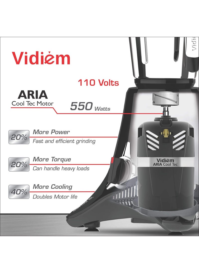 Vidiem MG 523 A VSTAR Chrome 550 Watts Mixer Grinder 110V (Black, 3 Jars)