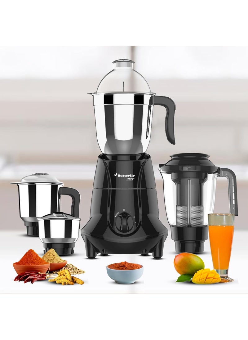 Butterfly Jet Elite 750 Watts Mixer Grinder with 4 Jars | 3 Stainless Steel Multipurpose Jars & 1 Juicer Jar | ABS Body | Sturdy Polycarbonate Juicer Jar | 2 Years Manufacturer's Warranty | Grey