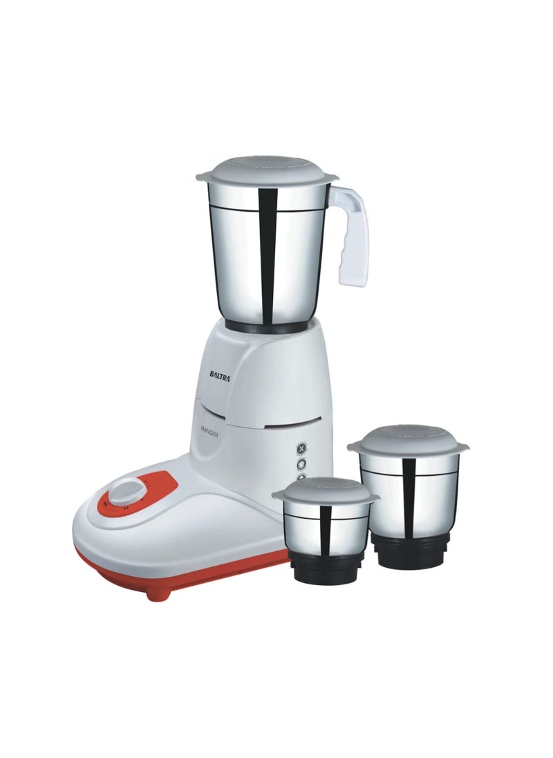 Baltra Ranger 550 Watt Mixer Grinder with 3 Stainless Steel Jars (Wet Jar 1.6L, Dry Grinding Jar 1.2L, Chutney Jar 0.6L) | Overload Protector, Low Noise, 3-Speed Control, 2-Year Warranty
