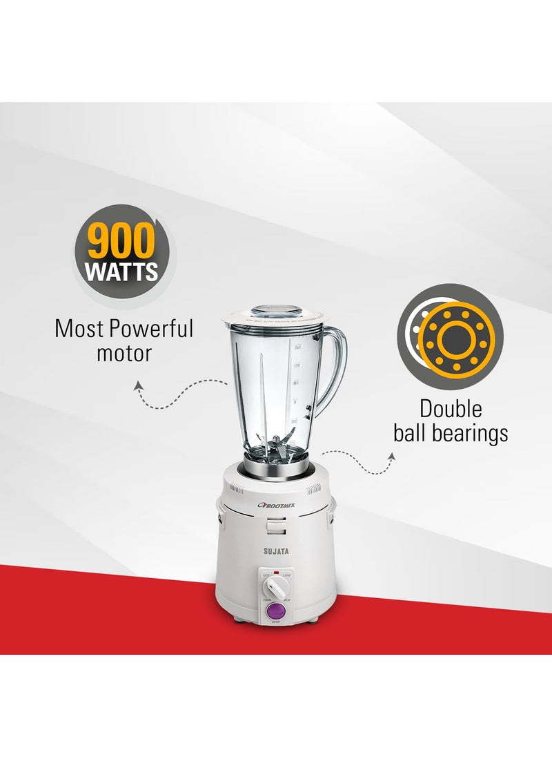 Sujata Polycarbonate Frootmix 900 Watts Smart Mixer Blender | 22000 Rotations Per Min | 90 Minutes Continuous Running | Versatile Jar 1750 Ml, White