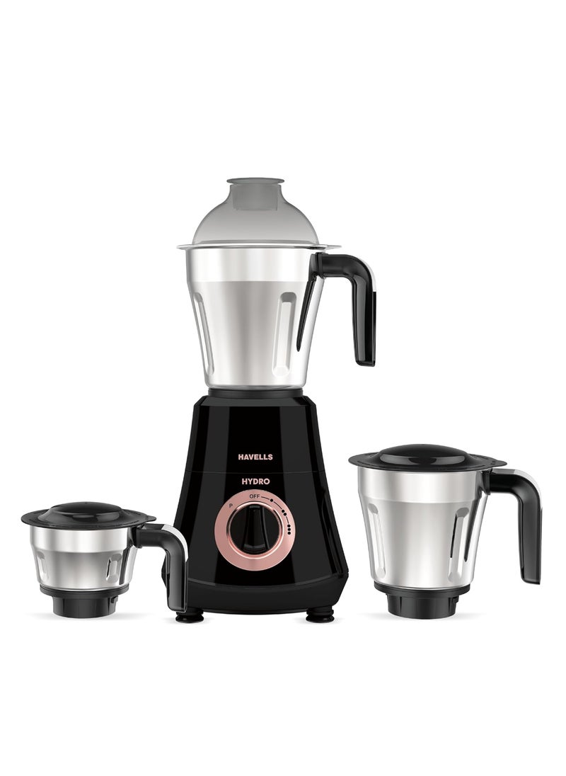 Havells Hydro Plus 1000 watt 3 Jar Mixer Grinder with Ball Bearing Motor, 22000 RPM, Wider mouth Stainless Steel Jar, Hands Free operation, SS-304 Grade Blade & 2 Yr Manufacturer Warranty