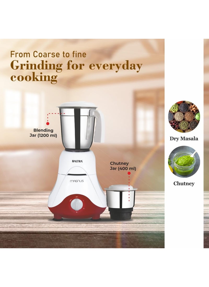 Baltra Magnus BMG-161 Mixer Grinder 550W | 2 Multipurpose Jars, Powerful Grinding, Stainless Steel Material, Adjustable Speed Control, Low Noise, Overload Protection, 2-Year Warranty
