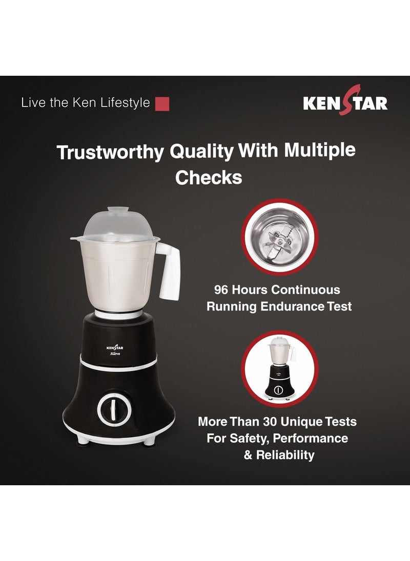 Kenstar KLOVE -750 Watt, 3 Jar Mixer Grinder With Power Plus Turbo Motor (5 Year warranty on Motor), Dark Grey & White