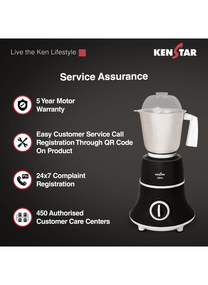 Kenstar KLOVE -750 Watt, 3 Jar Mixer Grinder With Power Plus Turbo Motor (5 Year warranty on Motor), Dark Grey & White