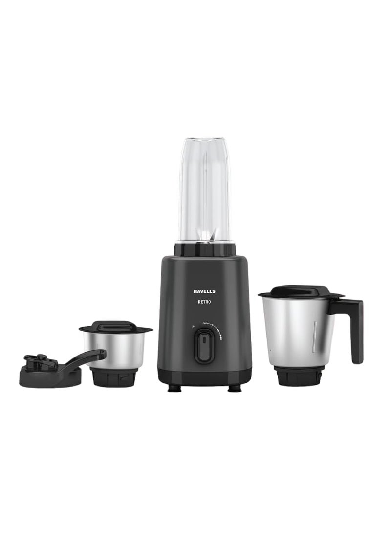 Havells Retro Nutri-Xl 500 Watts 3 Jar Mixer Grinder|21000Rpm| RoHS Complaint | 600Ml Nutri Jar with Sipper Lid | 1L Dry/Wet Grinding Jar |2Yr Product & 5Yr Motor Manufacturer Warranty (Black)