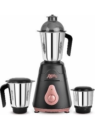 Anjali Riva Hybrid 750-Watt Mixer Grinder with 3 Stainless Steel Multipurpose Jar for Juicing | Wet Grinding & Chutney Jar | ABS Body| Heavy Duty Motor | 2 Years Warranty | Metallic black