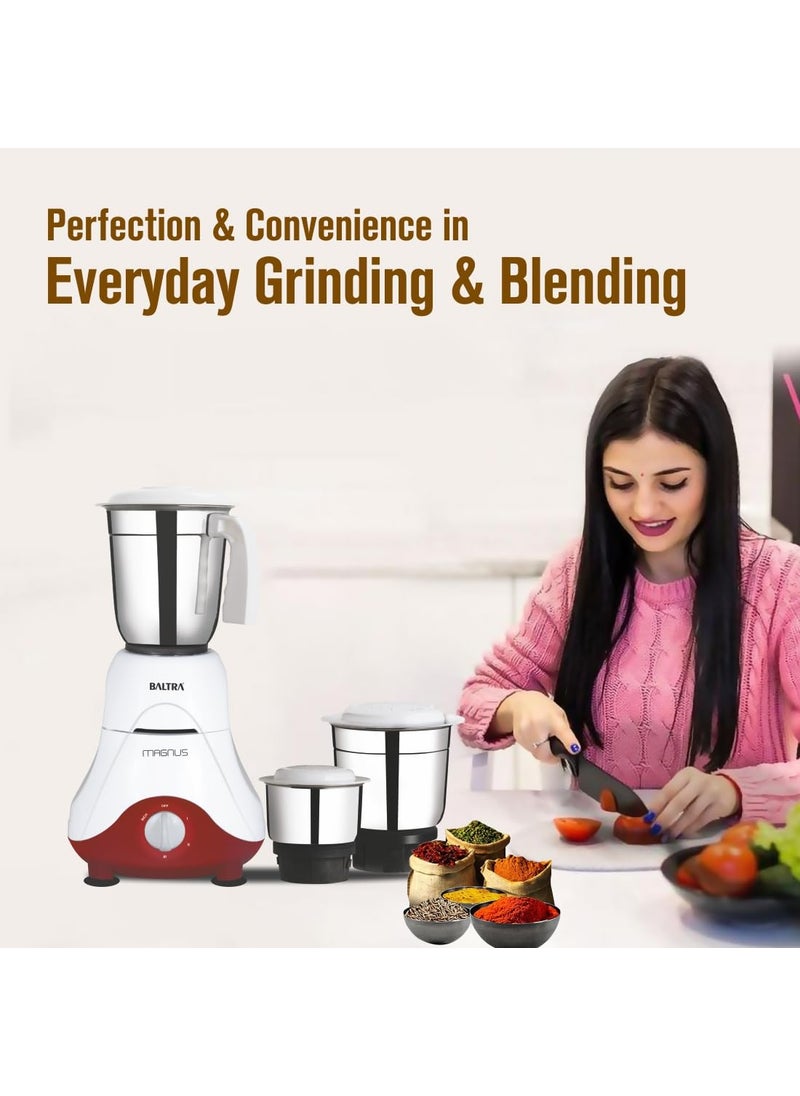 Baltra Magnus BMG-162 Mixer Grinder 550W with 3 Stainless Steel Jars | (Wet & Dry Grinding), Adjustable Speed Control, Low Noise, Overload Protection, Lightweight & Durable, 2-Year Warranty