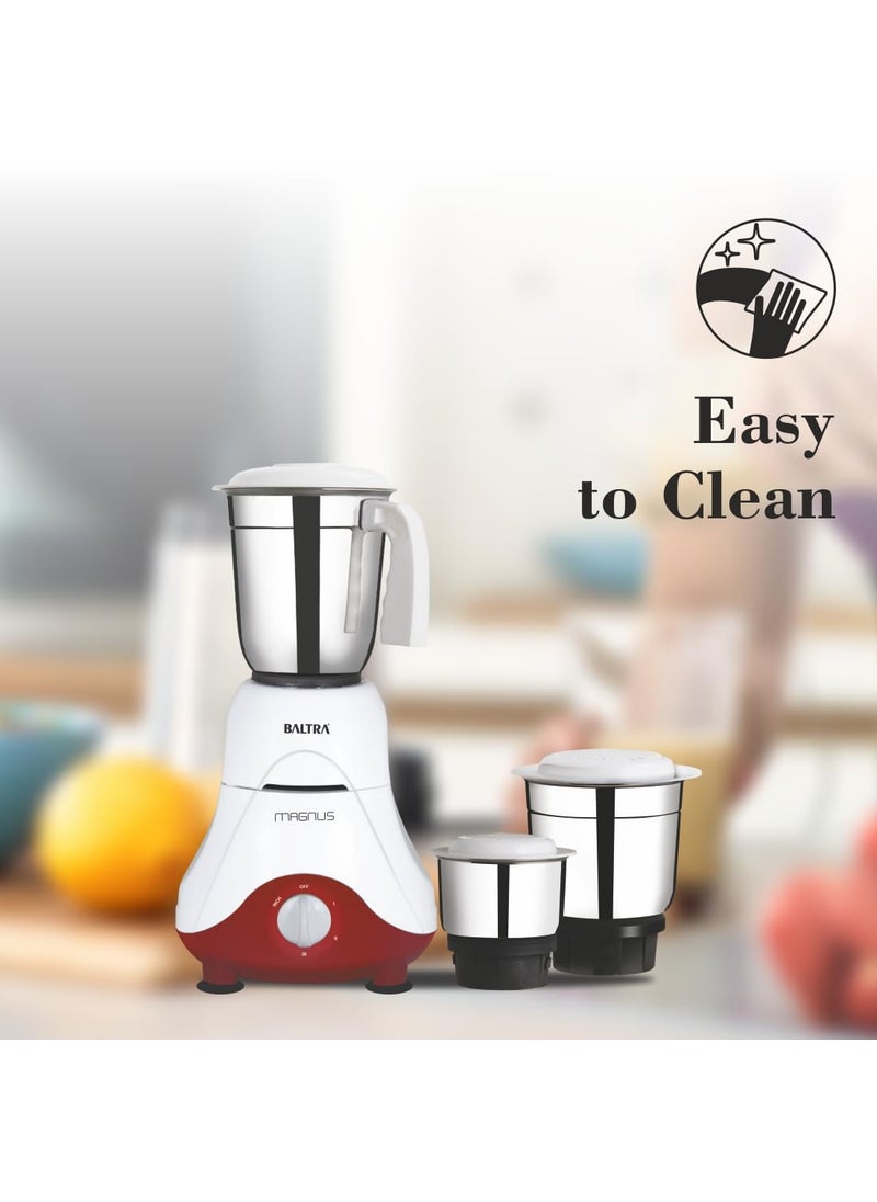 Baltra Magnus BMG-162 Mixer Grinder 550W with 3 Stainless Steel Jars | (Wet & Dry Grinding), Adjustable Speed Control, Low Noise, Overload Protection, Lightweight & Durable, 2-Year Warranty