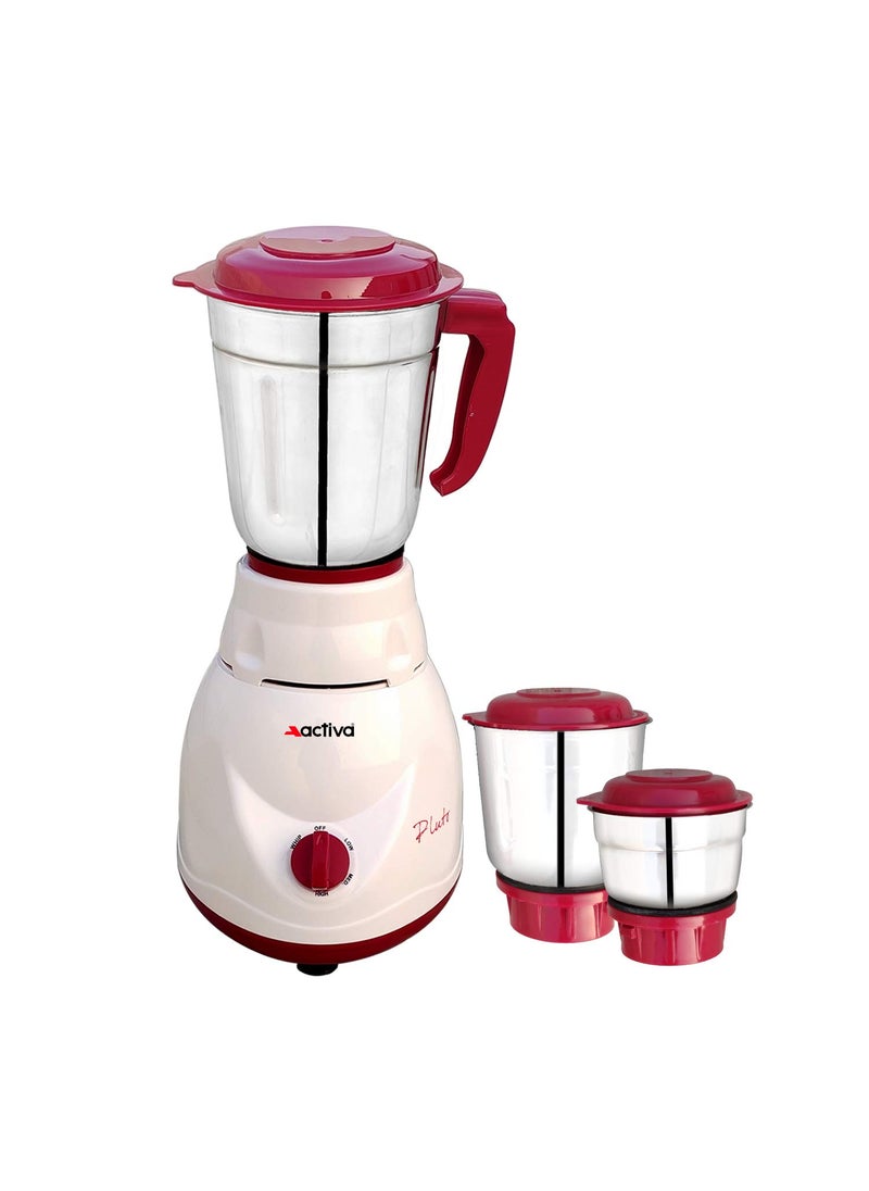 ACTIVA Plastic Pluto Pro Mixer Grinder, 500W, 3 Jars (White) 2 Year Warranty (Ivory Maroon), 500 Watts
