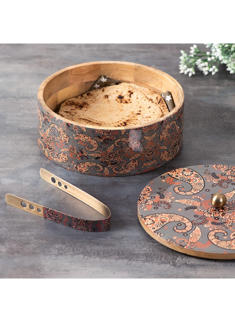 nestroots masala box & Chapati box for kitchen spice box | Anjarai petti for kitchen wooden masala box & casserole box for chapati combo (9 inch Dia, Grey)