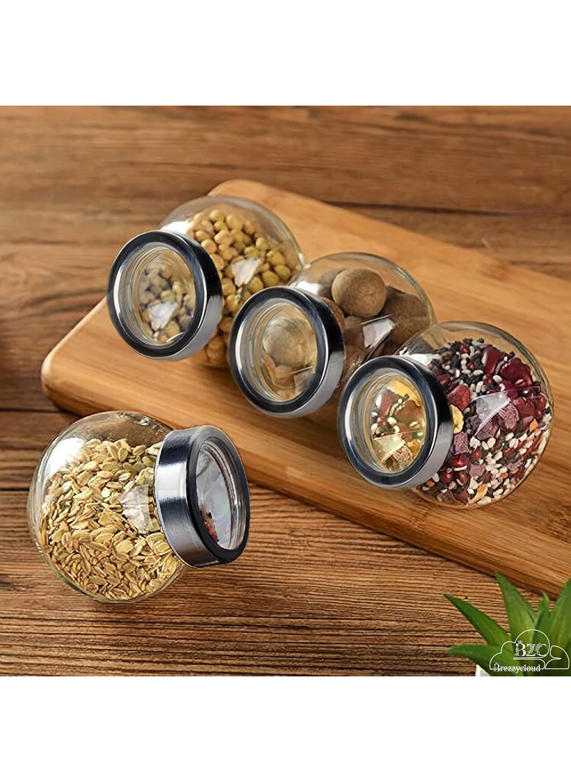 Vency 4 Pcs Spice And Honey Storage Jar Set - Spice Storage Glass Jar With Rust Proof Air Tight Stainless Steel Lid - Glass Jar For Gift (Set Of 4, 200Ml)