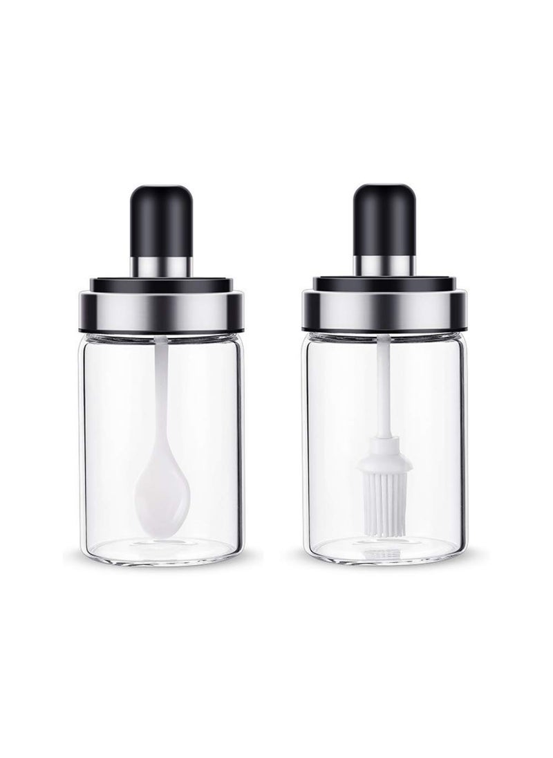 Femora Borosilicate Glass Spice Jars and Brush Jar with Spoon 250 ML - Set of 2