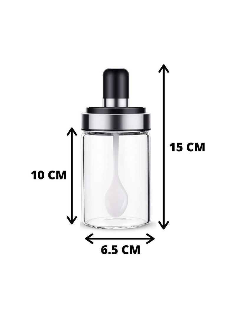 Femora Borosilicate Glass Spice Jars and Brush Jar with Spoon 250 ML - Set of 2