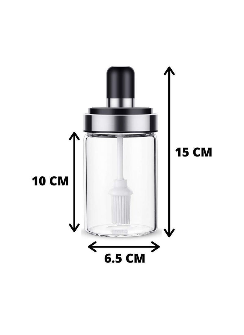 Femora Borosilicate Glass Spice Jars and Brush Jar with Spoon 250 ML - Set of 2