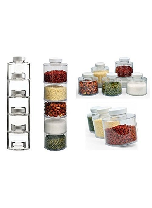 Flipco 6 Bottle Stackable Spice Tower Rack Carousel Seasoning Box Jars with Lids 6 self-Stacking Spice Bottles Create Highly Colorful Decorative Storage Space with Minimum Volume