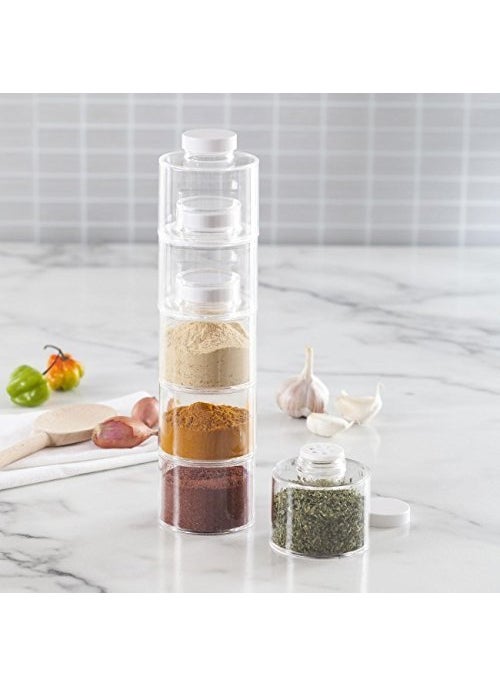 Flipco 6 Bottle Stackable Spice Tower Rack Carousel Seasoning Box Jars with Lids 6 self-Stacking Spice Bottles Create Highly Colorful Decorative Storage Space with Minimum Volume