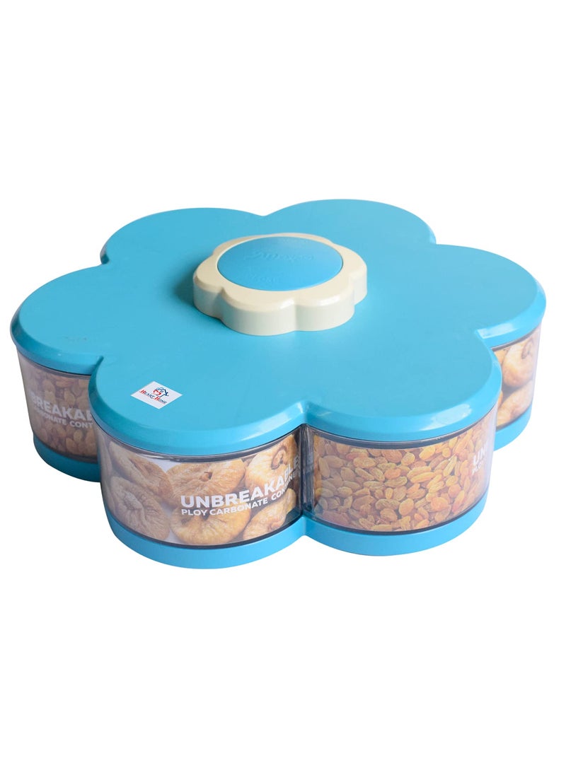 Heart Home Flower Design ABS Plastic Dry Fruits, Masala/Spices Box with 6 Partition (Blue)