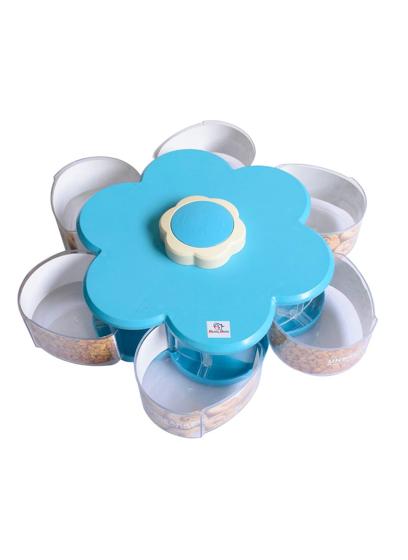 Heart Home Flower Design ABS Plastic Dry Fruits, Masala/Spices Box with 6 Partition (Blue)