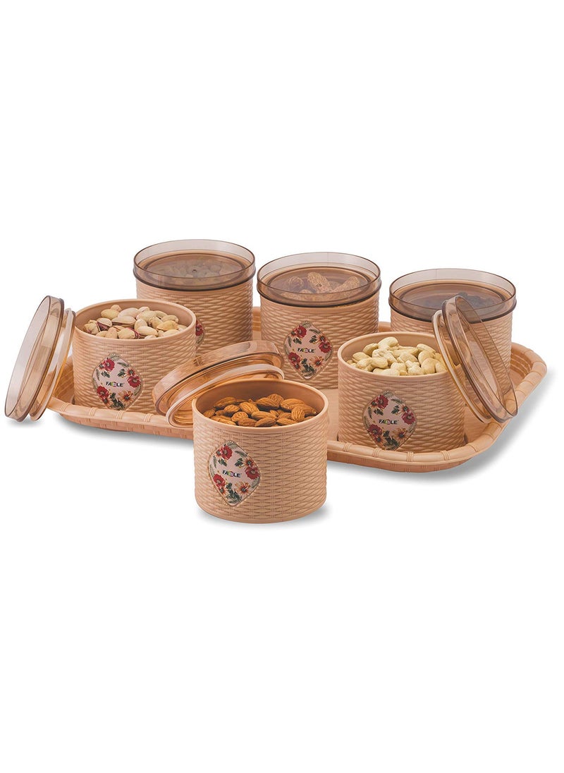 Nabhya Plastic Spice Container with Lid - 500 ml, 6 Pieces, Brown