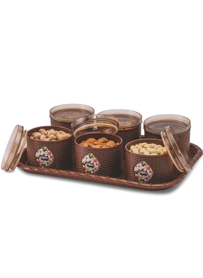 Nabhya Plastic Spice Container with Lid - 500 ml, 6 Pieces, Brown