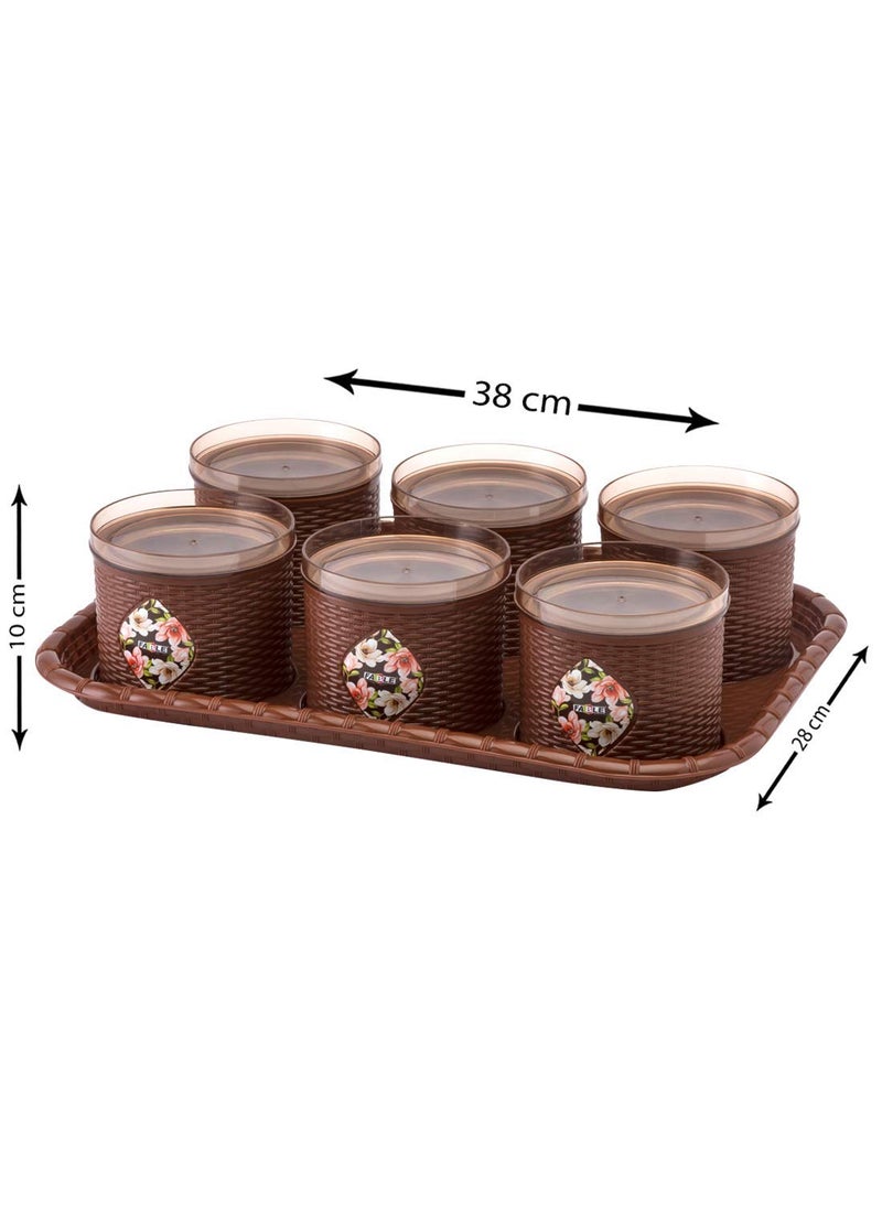 Nabhya Plastic Spice Container with Lid - 500 ml, 6 Pieces, Brown