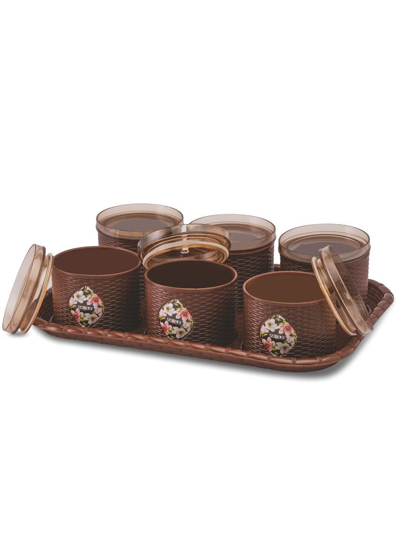 Nabhya Plastic Spice Container with Lid - 500 ml, 6 Pieces, Brown