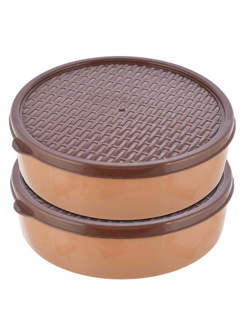Heart Home Large Food Grade, Microwave Safe Plastic Masala Box, Spice Container with 6 Containers & 1 Spoon- Pack of 2 (Light Brown)-HS43HEARTH25902