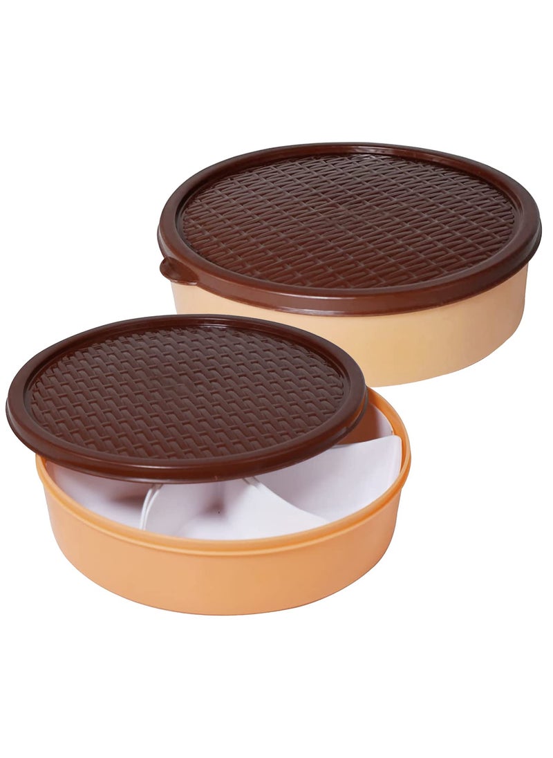 Heart Home Large Plastic Masala Box With 6 Containers & 1 Spoon- Pack of 2 (Cream)-HS43HEARTH25895