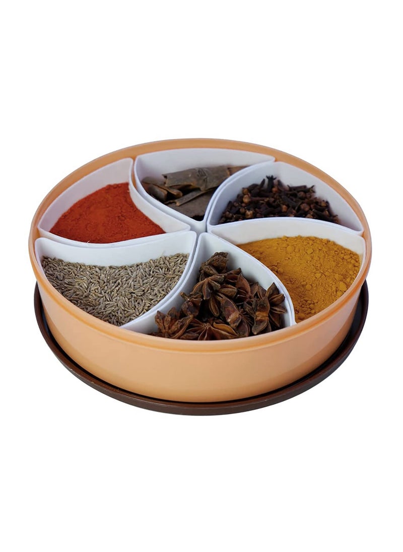 Heart Home Large Plastic Masala Box With 6 Containers & 1 Spoon- Pack of 2 (Cream)-HS43HEARTH25895