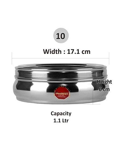 Sumeet Stainless Steel Belly Shape Masala (Spice) Box/Dabba/Organiser With See Through Lid With 7 Containers And Small Spoon (Small), Beige