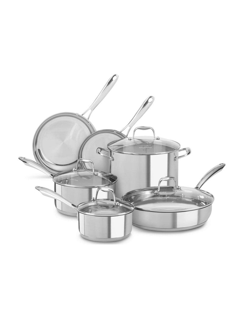 Kitchenaid Tri - Ply 10 Piece Stainless Steel Cookware Set - Silver