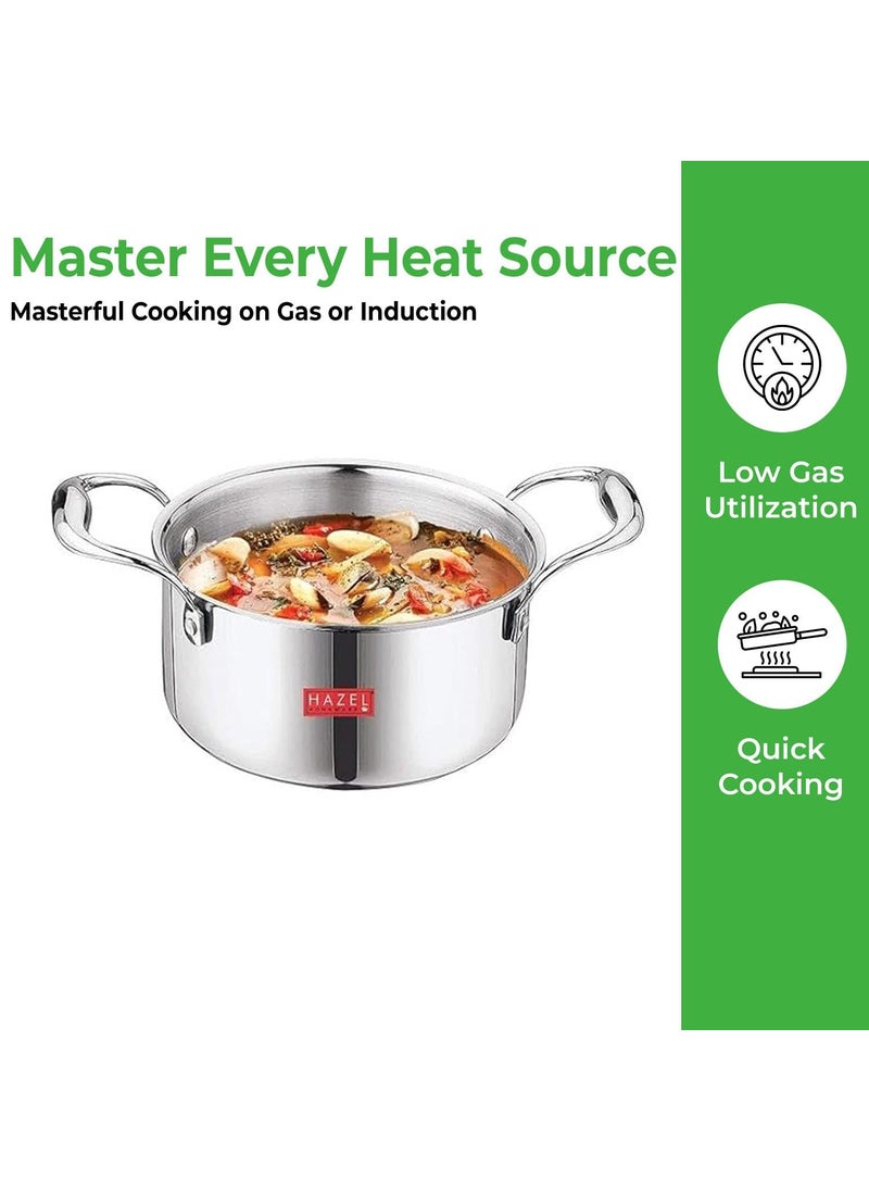 HAZEL Triply Stainless Steel Induction Bottom Tope with Handle, 4.2 Litre, 22.5 cm