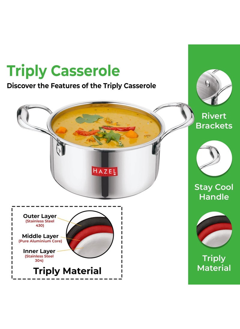 HAZEL Triply Stainless Steel Induction Bottom Tope with Handle, 4.2 Litre, 22.5 cm