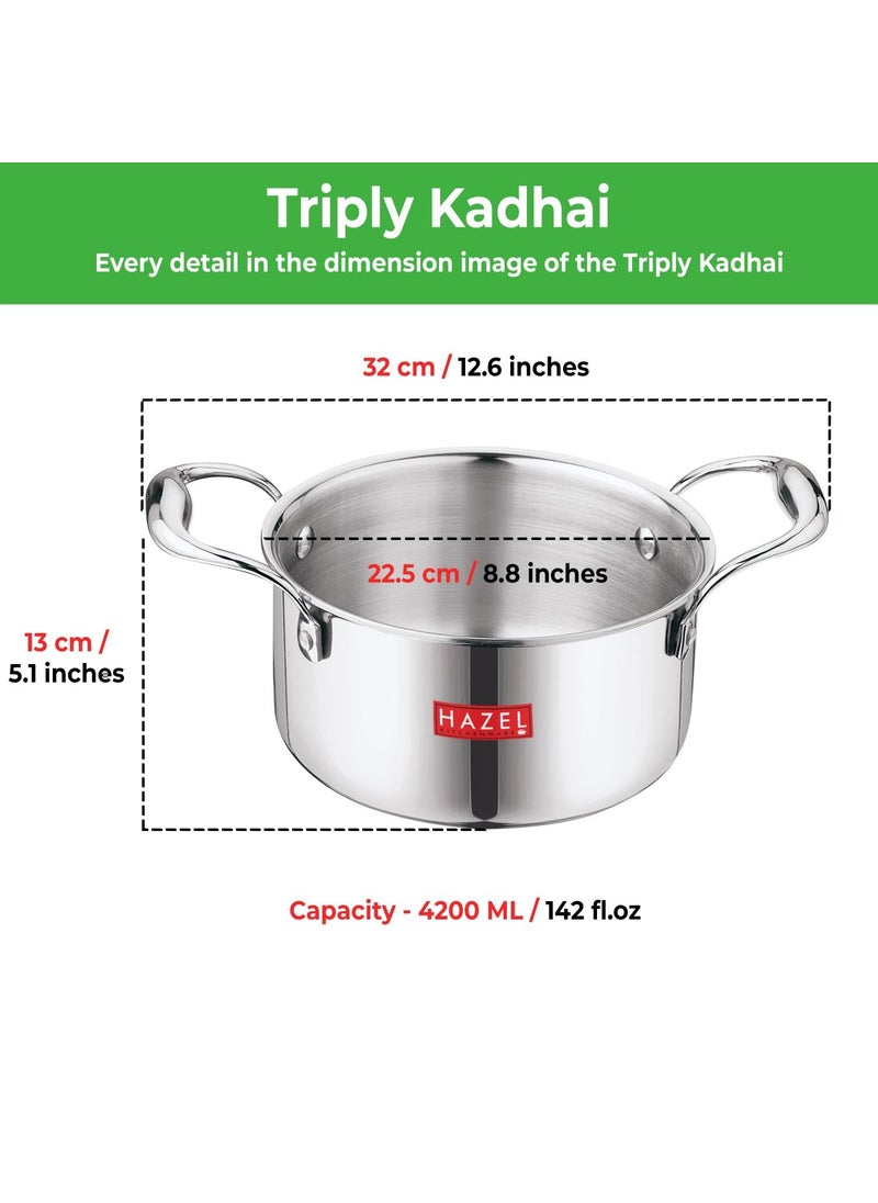 HAZEL Triply Stainless Steel Induction Bottom Tope with Handle, 4.2 Litre, 22.5 cm