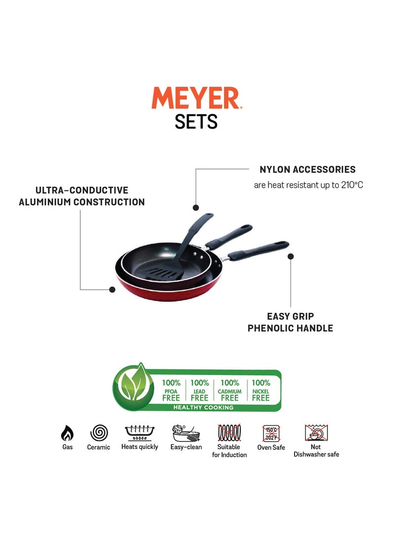 Meyer 3-Piece Aluminum Cookware Set, 2 Frypans with Accessory (Not Suitable for Induction)