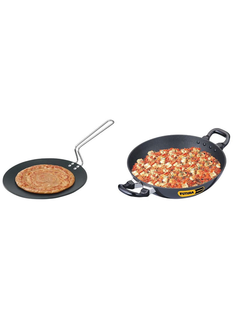 Hawkins Futura Non-Stick Tawa, 26cm (R50) and Q54 Futura Non-Stick Kadhai Deep-Fry Pan, 2.5 Litres/26cm, Black