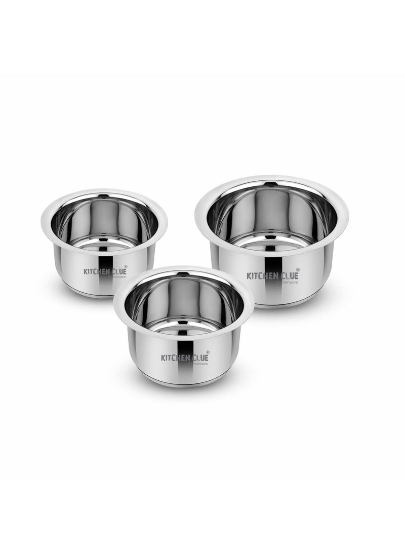 KITCHEN CLUE Stainless Steel Tope Set 1200_1600_2000 ML, Pack of 3 Pcs I Milk Boiling Tope Set for Kitchen I Heavy Guage 304 Grade SS Cookware Tope Set I TRIPLY Base I Induction & Gastove Compatible