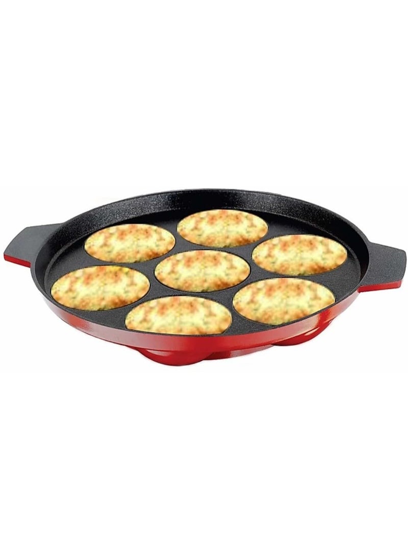 Bahurani Non-Stick Aluminium Pots and Pans Cooking Utensil Combo Set|7Liter| | 7 Ball Mini APPAM PATRA Without LID RED