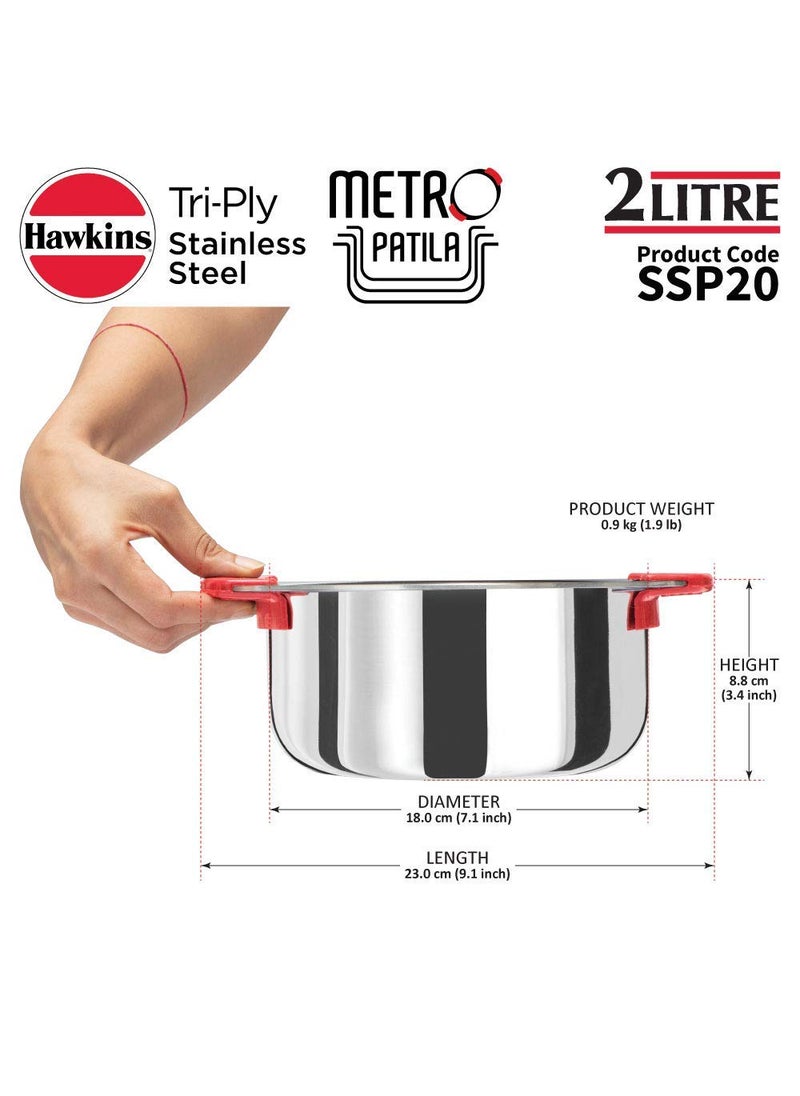 Hawkins Tri-Ply Stainless Steel Kadhai (Deep-Fry Pan) and Patila/Cook-n-Serve Combo (3, 2.5 L Kadai + 1.5 L and 2 L Patila)