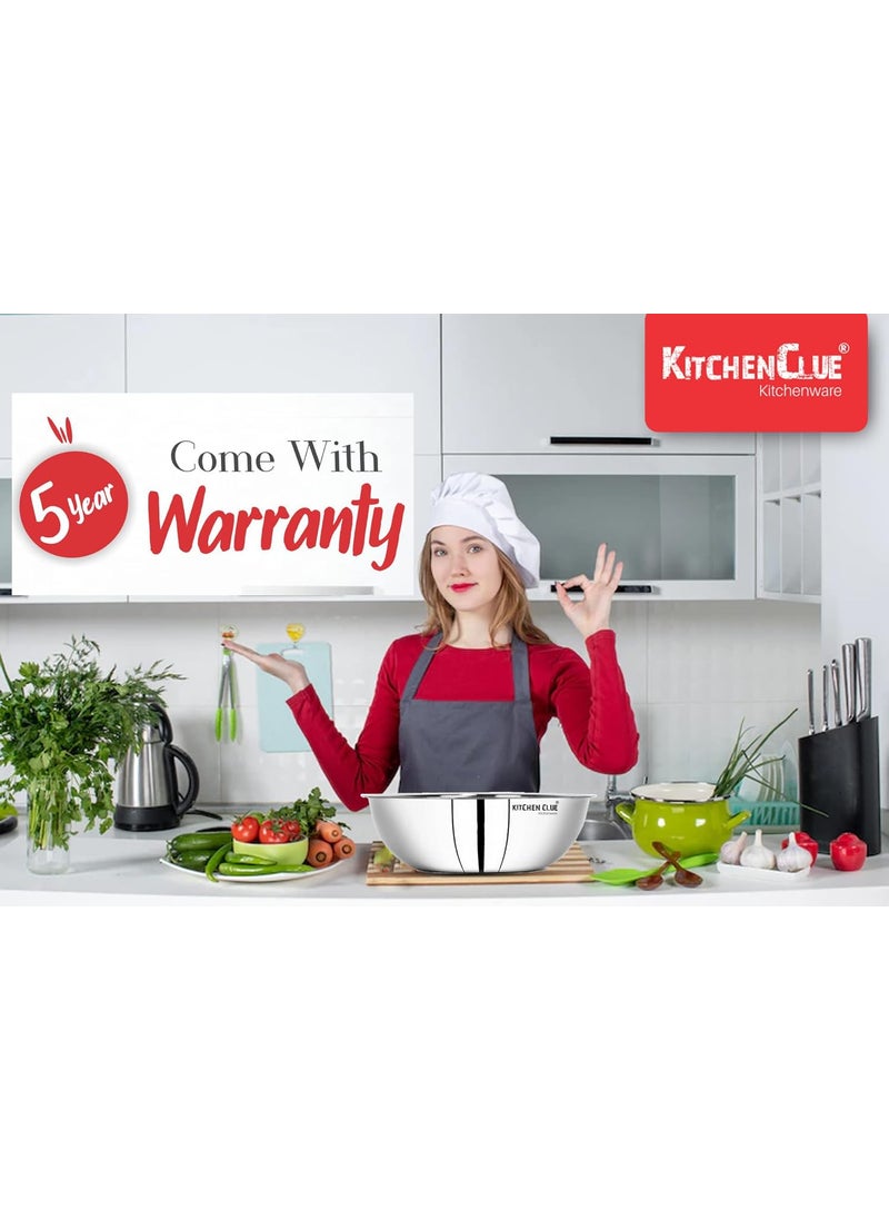 KITCHEN CLUE Tri-Ply Stainless Steel Tasla for Cooking with Encapsulated Base - Induction & Gastove Compatible - 24 Cm, 2500 ML - Big Size Steel Kadhai