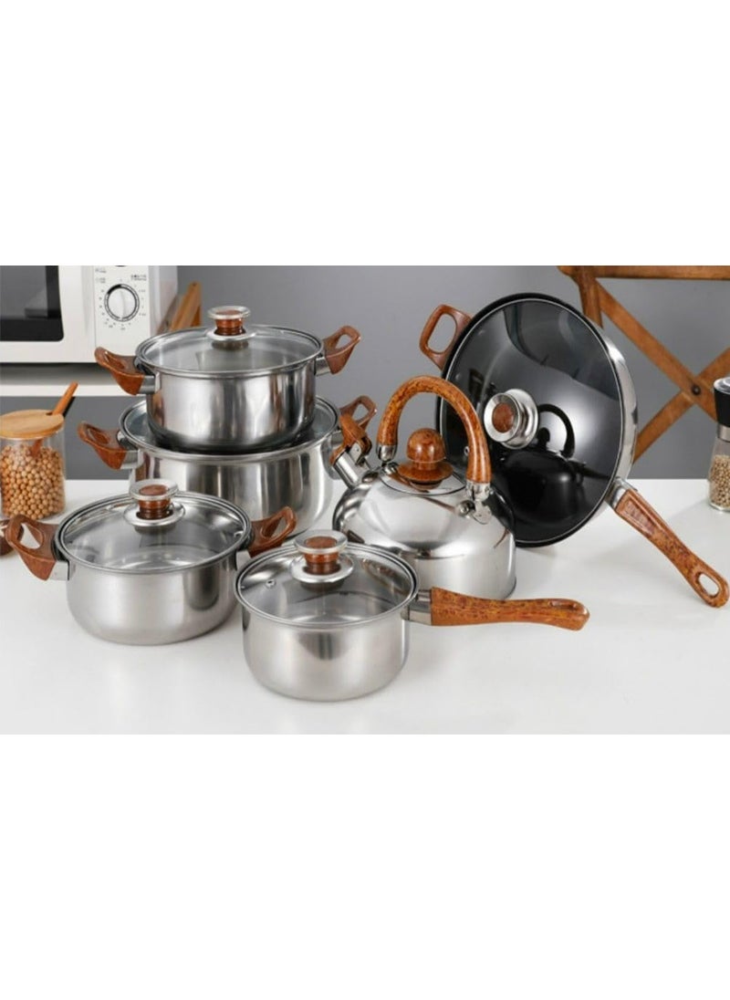 12-Piece Stainless Steel Cookware Set, 3L-16cm, 18cm, 20cm, 24cm Pots and Pans