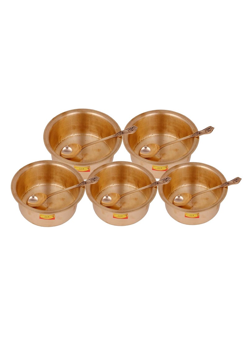 Shiv Shakti Arts® (5 Pieces) 100% Pure Brass Bhagoni Set/Patila Set/Tope with Spoon - (400 ML to 1.5 Liter)