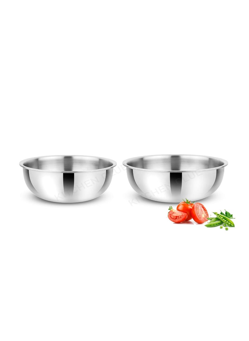 KITCHEN CLUE Triply Stainless Steel Tasla Set of 2 Pcs (20cm, 24cm) Heavy Bottom Induction Friendly, Ideal for Mixing, Cooking – Steel Kadai Without Lid