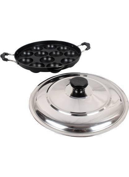 Bahurani Non-Stick Aluminium Pots and Pans Cooking Utensil Combo Set|0.7Liter| | Non Stick Appam Patra with Lid Black