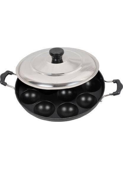 Bahurani Non-Stick Aluminium Pots and Pans Cooking Utensil Combo Set|0.7Liter| | Non Stick Appam Patra with Lid Black