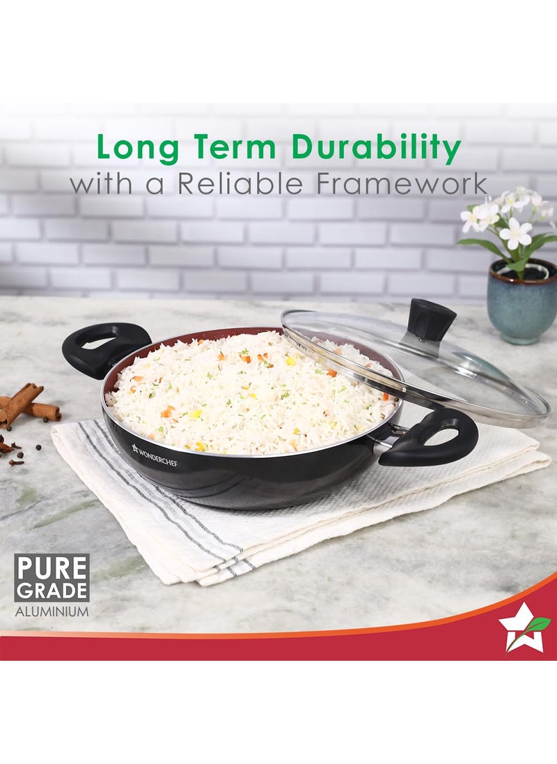 Wonderchef Galaxy 3pcs Cookware Set | Kadhai with Lid and Dosa Tawa | Induction Friendly | Cool Touch Bakelite Handles | Pure Grade Aluminium| PFOA Free| 2 Years Warranty | Red & Black